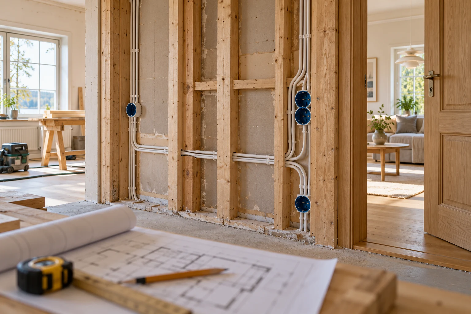 Eldragning i en villa under renovering